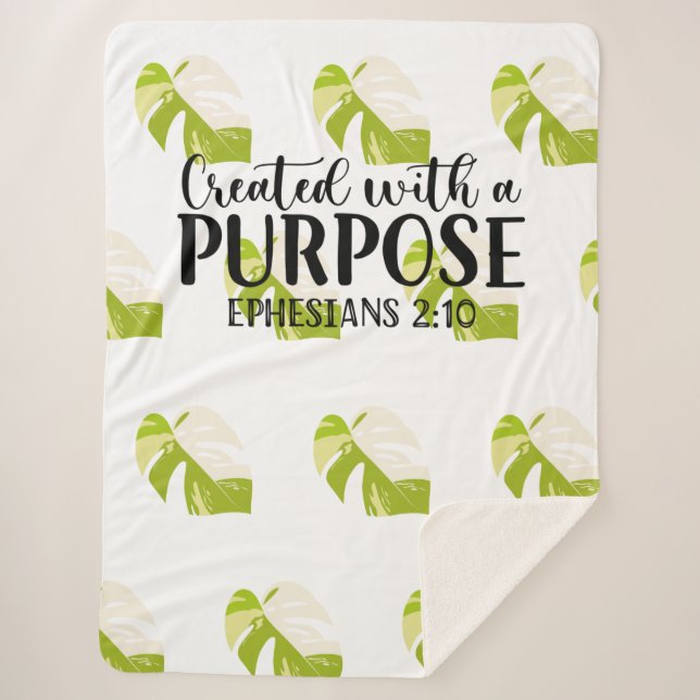 Cobertor Sherpa Criado com um propósito Ephesianos 2:10 (Frente)