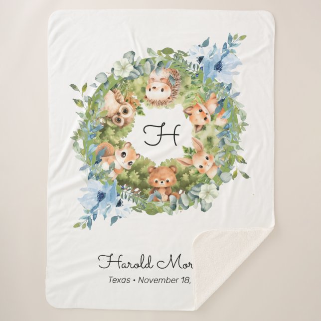 Cobertor Sherpa Criança de Menino do Jardim do Sonho de Animais da (Frente)