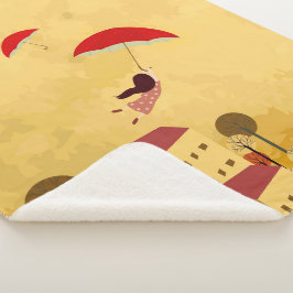 Cobertor Sherpa Criança Sonhando com o fundo voando Garota-guarda-