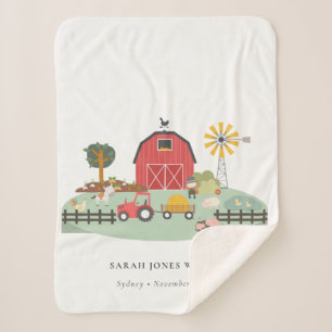 Cobertor Sherpa Crianças de animais Fazendas de galhardetes vermel