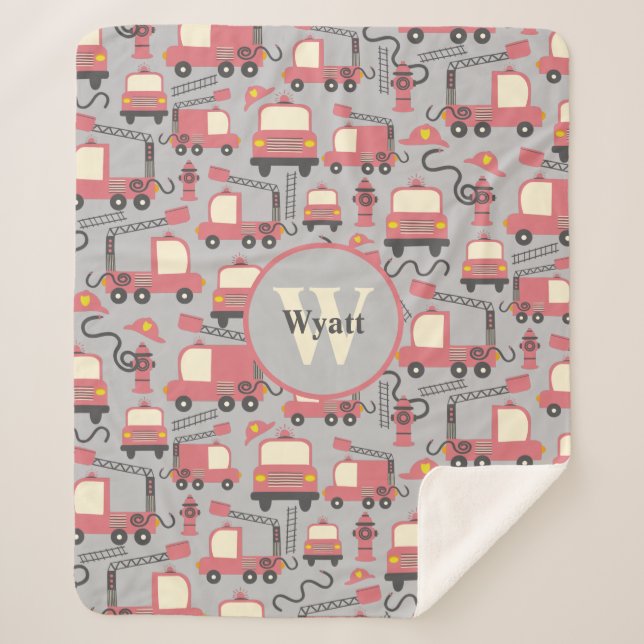 Cobertor Sherpa Crianças de Bombeiros Vermelhos Personalizadas (Frente)