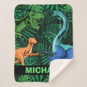 Cobertor Sherpa  Crianças Dinossauras Personalizáveis Dino Juras
