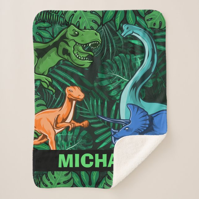 Cobertor Sherpa Crianças Dinossauras Personalizáveis Dino Jurassic (Frente)