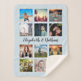 Cobertor Sherpa Crie o Azul de Colagem de Fotos da Família 12 Pers