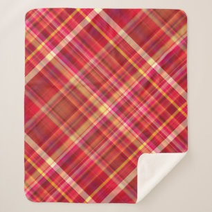 Cobertor Sherpa Crimson deixa Xadrez vermelha, amarela e rosa