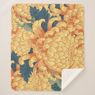 Cobertor Sherpa crisântemos japoneses: padrão floral amarelo.