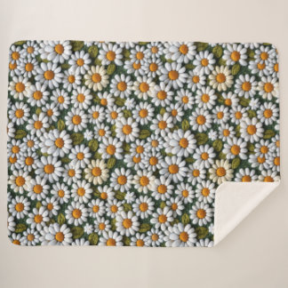 Cobertor Sherpa Crochet White Daisies Spring Wildflowers