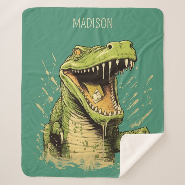 Cobertor Sherpa Crocodilo de Texto Personalizado (Frente)