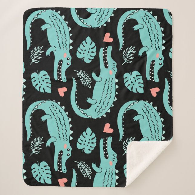 Cobertor Sherpa Crocodilos de animação, um padrão perfeito. (Frente)
