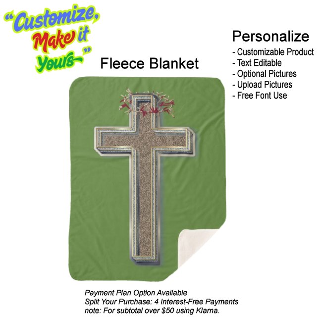 Cobertor Sherpa Cross Sherpa Blanket com fundo verde (Cross Sherpa Fleece Blanket Featuring a Green Background.)