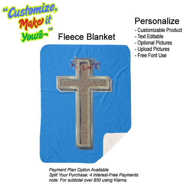 Cobertor Sherpa Cross Sherpa Blanket with Blue Background (Cross Sherpa Fleece Blanket Featuring a Blue Background.)