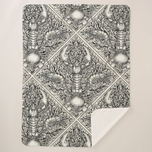 Cobertor Sherpa Crustáceos a preto e branco natural