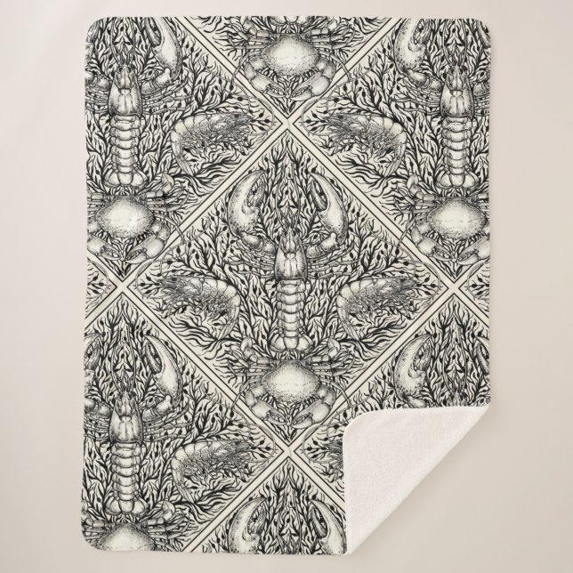 Cobertor Sherpa Crustáceos a preto e branco natural (Frente)