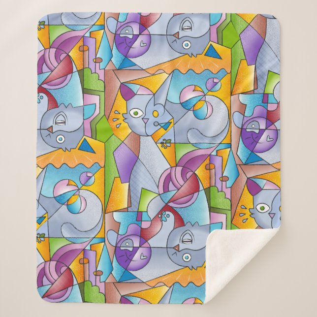 Cobertor Sherpa Cubist Cats - The Mininos (Frente)