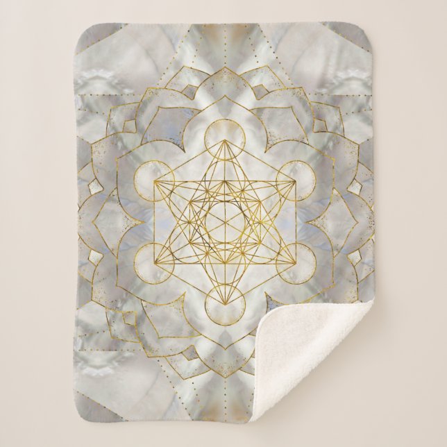 Cobertor Sherpa Cubo de Metatrão em Geometria Sagrada de Lotus (Frente)