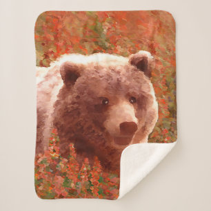 Cobertor Sherpa Cubo de Urso Grizzly em Arte de Vida Selvagem de P