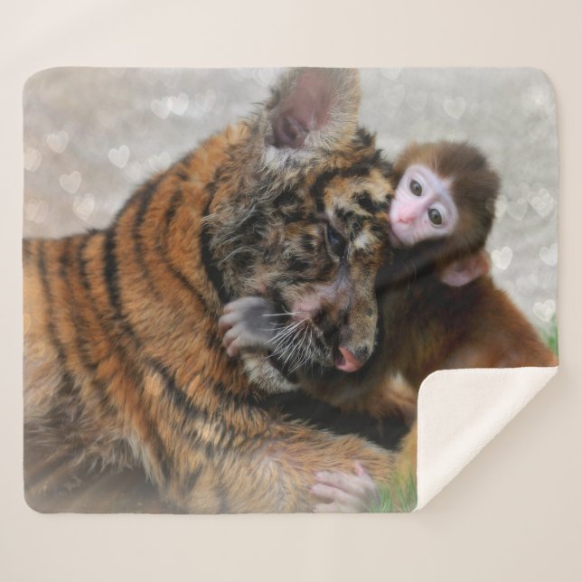 Cobertor Sherpa Cubo Tigre e Macaco Bebê (Frente (Horizontal))