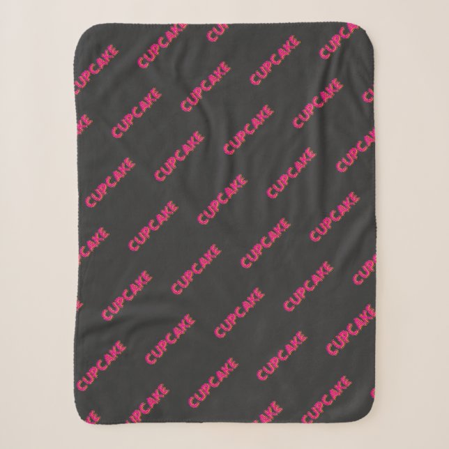 Cobertor Sherpa Cupcake Rosa Texto Personalizado Preto  (Frente)