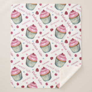 Cobertor Sherpa Cupcakes de aquarela
