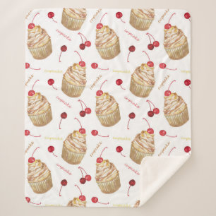 Cobertor Sherpa Cupcakes de aquarela