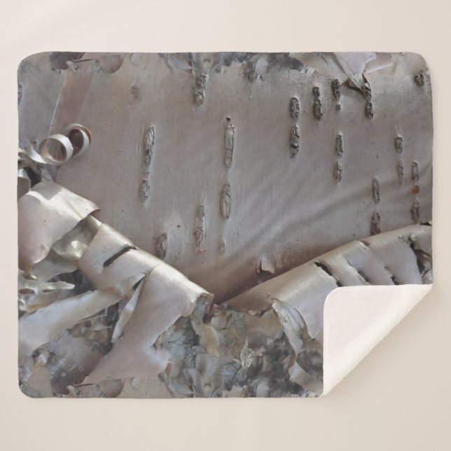 Cobertor Sherpa Curly Birch Bark Tree Rustic (Frente (Horizontal))