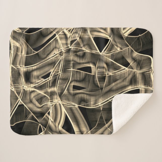 Cobertor Sherpa Curvas semelhantes a fita, caquis ou linhas beges  (Frente (Horizontal))