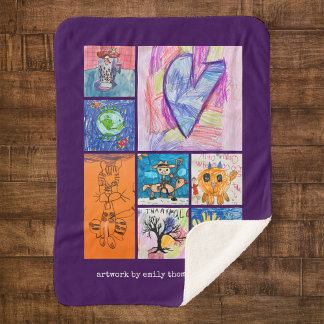 Cobertor Sherpa Custom 8 Photo Kids' Art Keepsake