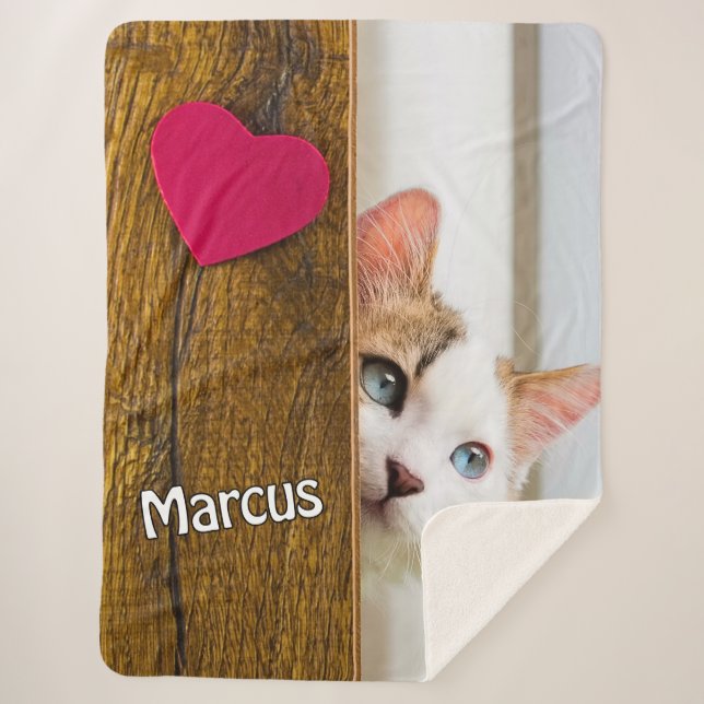 Cobertor Sherpa Custom Cat Photo Blanket with Pet's Name (Frente)