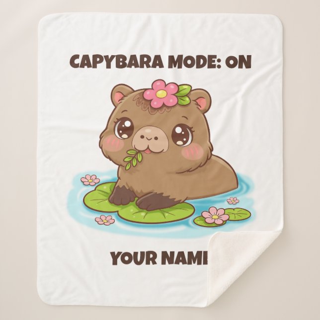 Cobertor Sherpa Custom Cute Kawaii Capybara Mode (Frente)