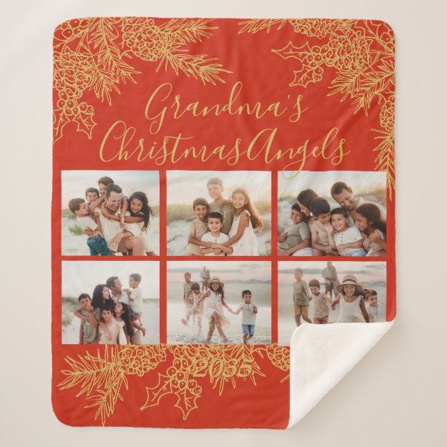 Cobertor Sherpa Custom Elegant Grandma's Christmas Photo Collage (Frente)