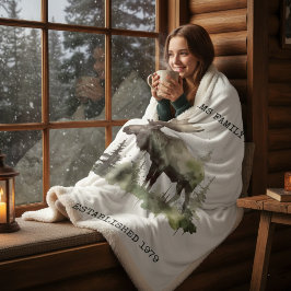 Cobertor Sherpa Custom "Established 1979" Watercolor Moose Sherpa