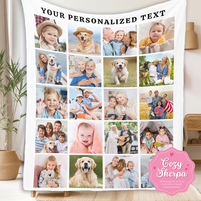 Cobertor Sherpa Custom Family 20 Photos Collage Trendy Birthday (Criador carregado)