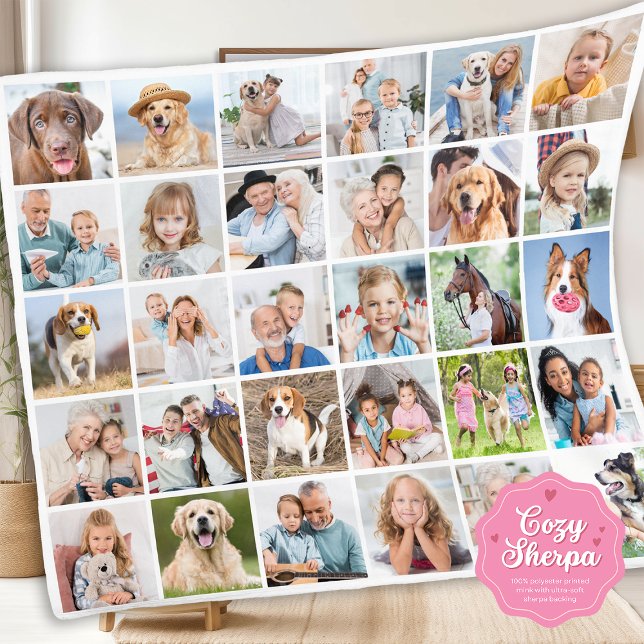 Cobertor Sherpa Custom Family 30 Photo Collage Cute Memories (Criador carregado)