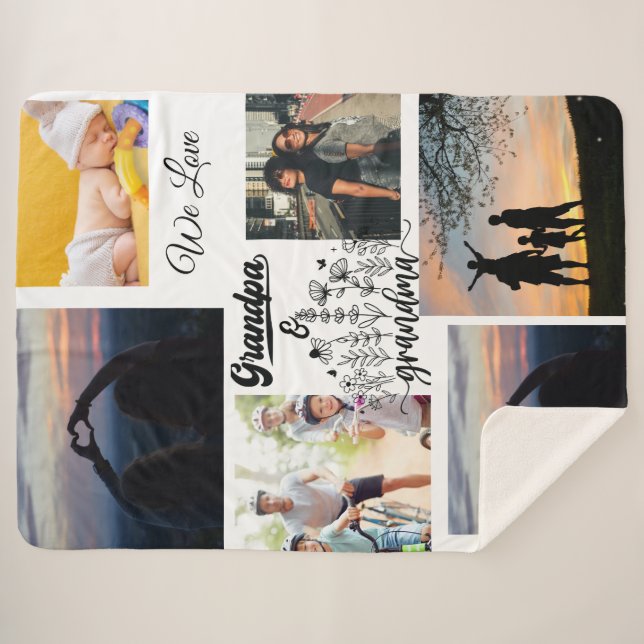 Cobertor Sherpa Custom Grandkids Pictures & Names Cozy Throw (Frente (Horizontal))
