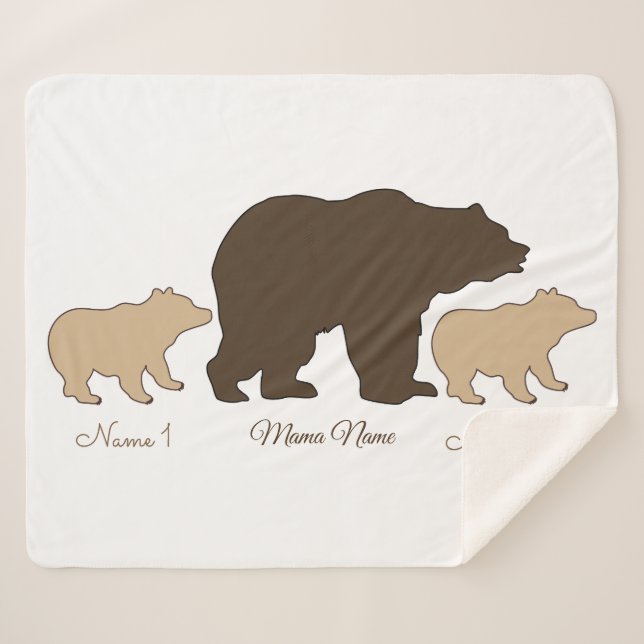 Cobertor Sherpa Custom Mama Bear With 2 Kid Names Mothers Day Gift (Frente (Horizontal))