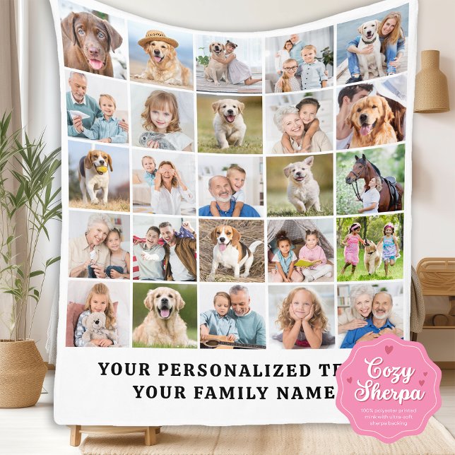Cobertor Sherpa Custom Modern Cute Family 25 Picture Photo Collage (Criador carregado)