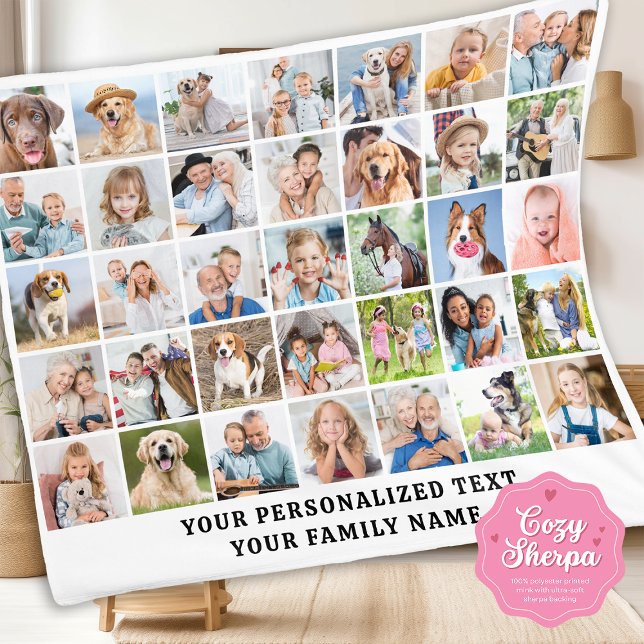 Cobertor Sherpa Custom Modern Cute Family Gift 35 Photos Collage (Criador carregado)
