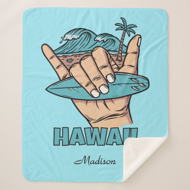 Cobertor Sherpa Custom Name & Location Surf Shaka (Frente)