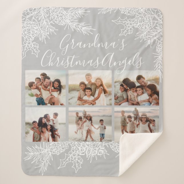 Cobertor Sherpa Custom Photo Collage Elegant Grandma's Christmas  (Frente)
