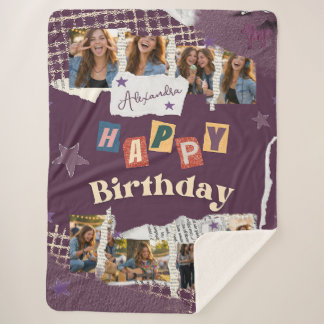 Cobertor Sherpa Custom Purple Scrapbook Birthday Photo Collage