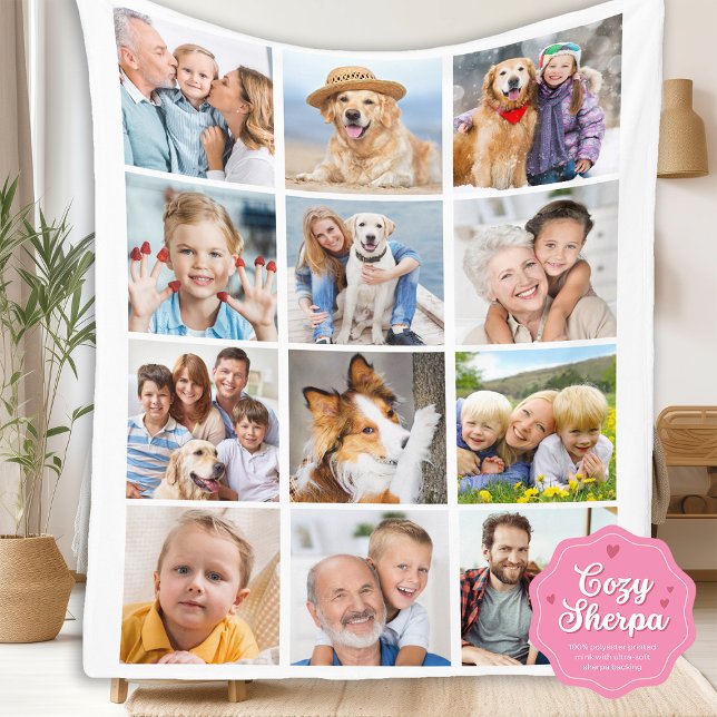 Cobertor Sherpa Custom Trendy 12 Photos Collage Family Birthday  (Criador carregado)