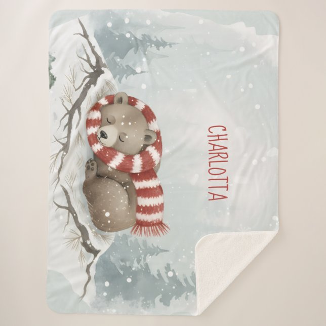 Cobertor Sherpa Custom Winter Bear Sherpa Blanket (Frente)