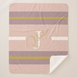 Cobertor Sherpa Customized Blush Pink Gold Stripe Monogram Chic
