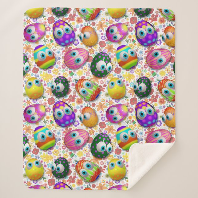 Cobertor Sherpa Cute and Funny Easter Eggs Cartoon (Frente)