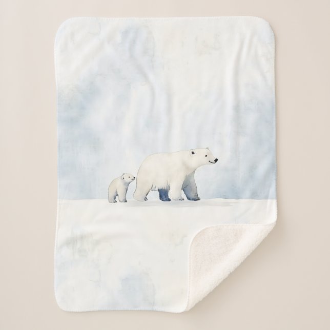 Cobertor Sherpa Cute arctic polar bear family (Frente)