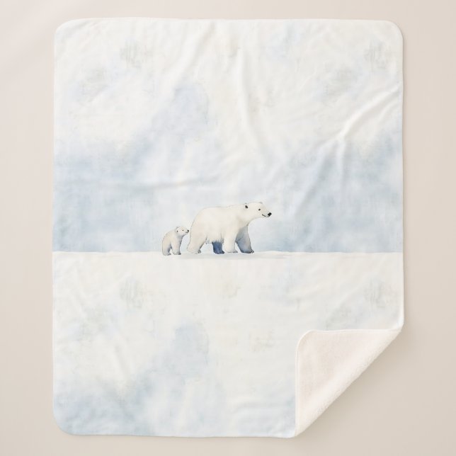 Cobertor Sherpa Cute arctic polar bear family (Frente)