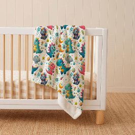 Cobertor Sherpa Cute Baby Dinosaur Teal Cozy Dino Sherpa Blanket