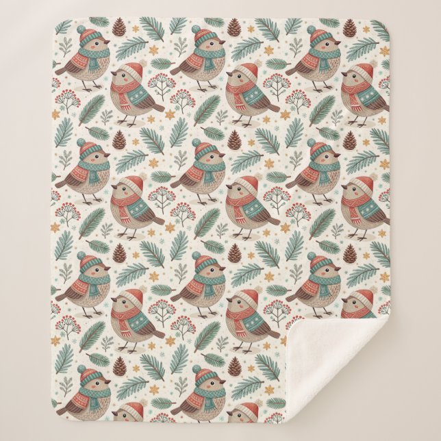 Cobertor Sherpa Cute Botanical Scandinavian Bird (Frente)