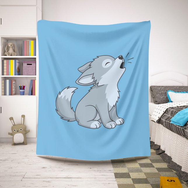 Cobertor Sherpa Cute Cartoon Howling Wolf Pup Blue (Criador carregado)