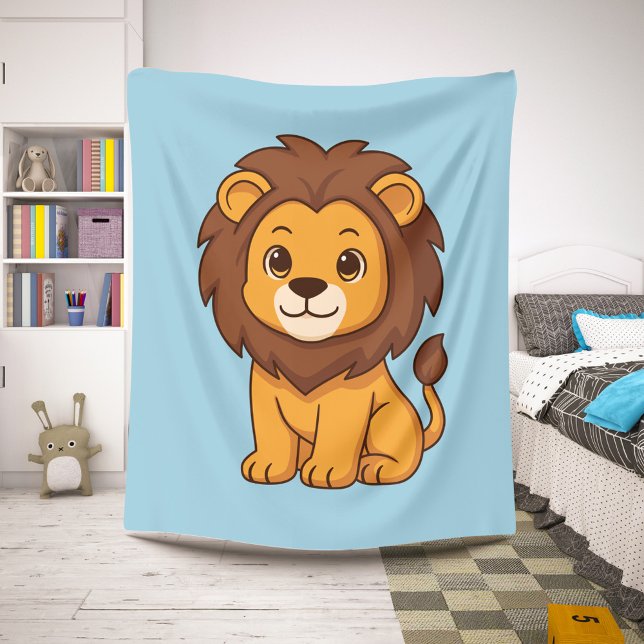 Cobertor Sherpa Cute Cartoon Lion on Blue (Criador carregado)